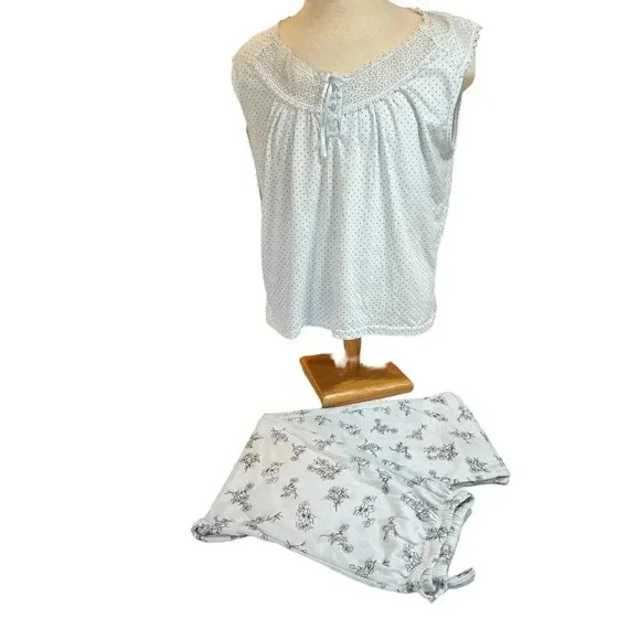 PINK LABEL pajamas sleeveless capri set roses with lace edging PLUS size 1X - Picture 1 of 10